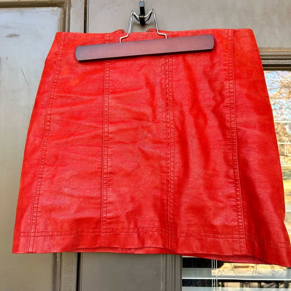 Free People Vegan Leather Red A-Line Mini Skirt - Size 4 - Like New